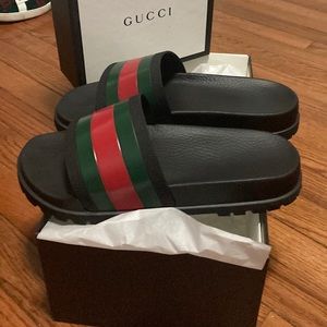Gucci sandals worn once, left feet scuffs  mark. Other wise in prefect condition